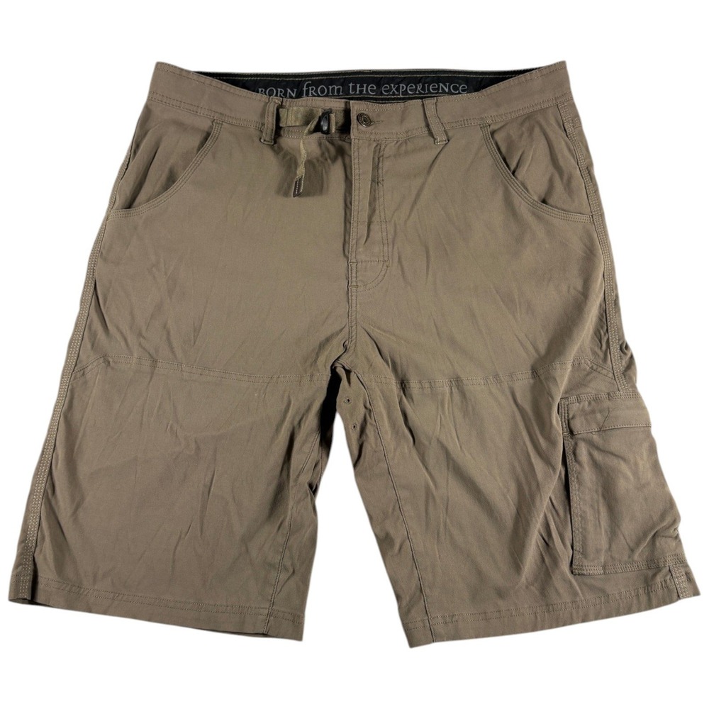 Prana Born From The Experience Cargo Short Mens 38 Tan Flat Front Hiking Outdoor